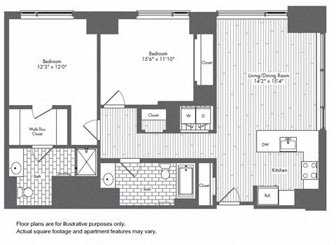 Floor plan for 2 beds, 2 baths, 1115 sqft